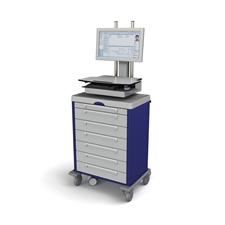 Chariot-informatique-All-Modul-compatible-associe-a-un-chariot-medical-a-tiroirs-en-acier